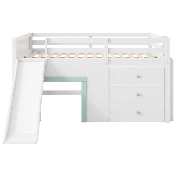 English Elm Full Size Low Loft Bed With Fun Slide, Ample Storage Drawers, And Sturdy Pine Construction - White N7090005003K