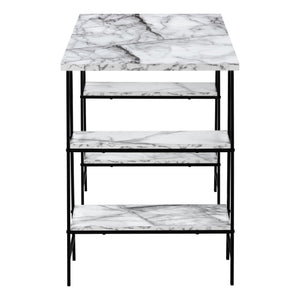 English Elm Computer Desk with Industrial Sawhorse Legs and 4 Open Shelves, 48" Reclaimed Wood-Look Workspace White 51 L x 26 W x 5 H B2710P219816