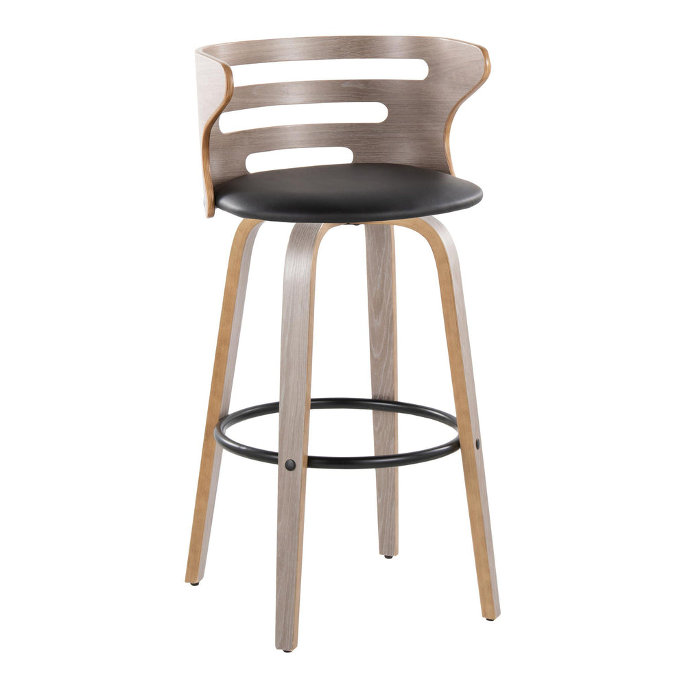 English Elm Cosini 30" Mid-Century Modern Barstools Set Of 2 - Stylish Swivel Design In Light Grey Wood & Black Faux Leather B202S00511