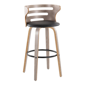 English Elm Cosini 30" Mid-Century Modern Barstools Set Of 2 - Stylish Swivel Design In Light Grey Wood & Black Faux Leather B202S00511