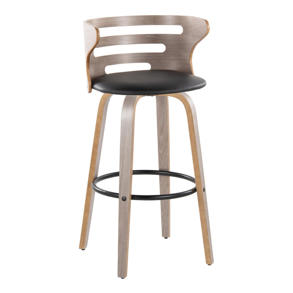 English Elm Cosini 30" Mid-Century Modern Barstools Set Of 2 - Stylish Swivel Design In Light Grey Wood & Black Faux Leather B202S00511