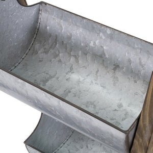 English Elm Farmhouse Foldable Ladder Planter with 5 Galvanized Buckets, Rustic Distressed Wood Vertical Garden Decor W2078P322239