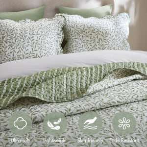 English Elm 3-piece King Quilt Set Scalloped Hem Microfiber Bedding for Master or Guest Room Sage Green B035P482950