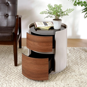 English Elm Christopher Knight Home® - MDF Oval Italian Double-Layer Side Table with Tempered Glass Top, Space-Saving Storage, Sturdy Elegance Brown+Gray N770P281244G