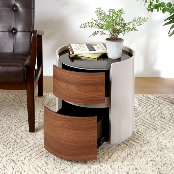 English Elm Christopher Knight Home® - MDF Oval Italian Double-Layer Side Table with Tempered Glass Top, Space-Saving Storage, Sturdy Elegance Brown+Gray N770P281244G
