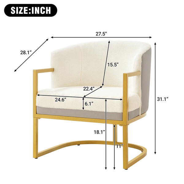 English Elm Modern Faux Fur Accent Chair Plush Upholstered Seat with Gold Iron Legs for Any Room Beige N763P360688A