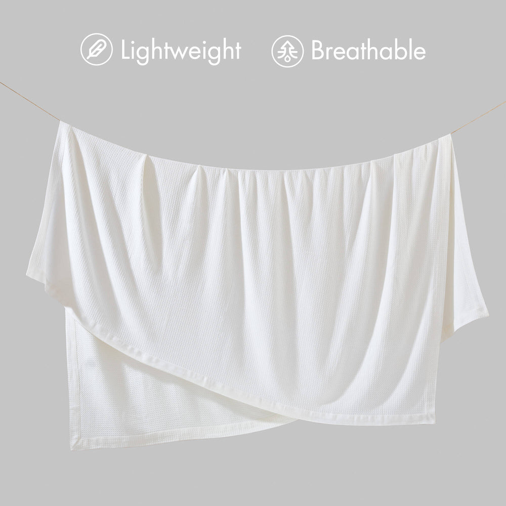 JLA Home Madison Park - Blanket Madison Park Egyptian Cotton Luxury Throw — Breathable, Ultra-Soft, Durable Everyday Comfort White MP51N-5163