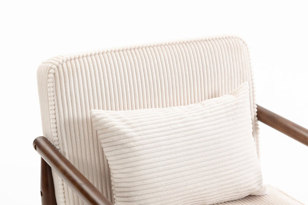 English Elm Storage Accent Chair Mid Century Wood Frame Upholstered Seat with Lumbar Cushion Antique White W2530P401445
