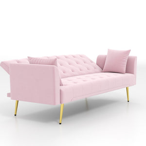 English Elm Modern Tufted Velvet Sleeper Sofa Retro Style Convertible Fold Flat for Compact Spaces Pink W2353P399455