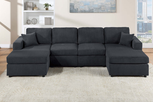 English Elm Modern Corduroy Three Piece Sectional Sofa with Chaise for Contemporary Living Rooms Black B011S02187