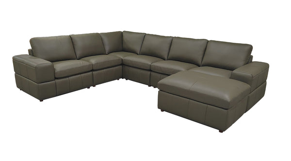 English Elm Large Square Arm Leather Match Modular Sectional for Spacious Living Rooms Olive Green B2748S00140