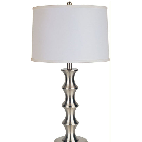 English Elm 29.5" Tall Steel Table Lamp with Satin Nickel Base, White Linen Shade, 3-Way Bulb, Modern Ambient Lighting B072116081