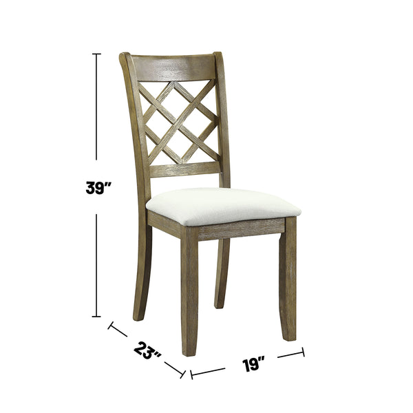 English Elm Set of 2 Padded Side Chairs Beige Upholstered Seats with Diamond Slat Back Rustic Oak Finish Comfort B016P329810