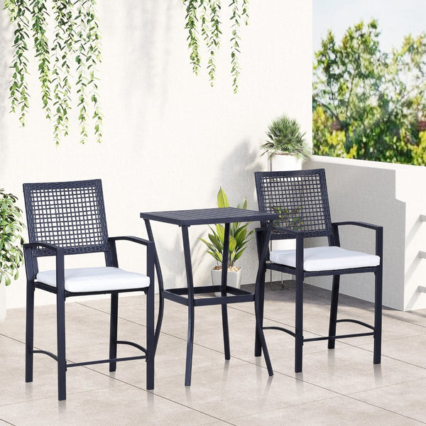 English Elm Outsunny 3-Piece Patio Bar Set With Cushions - Stylish Rattan Wicker Outdoor Bistro Furniture Set W2225P217539-GIGA