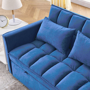 English Elm Sleeper Velvet Convertible Sofa Bed 3-in-1 Recliner 2-Seater Sectional with Pillows & Side Pockets Blue W1853P255671