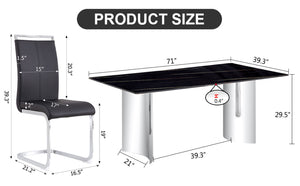 English Elm Table Set With Glass Top & 8 Black Pu Chairs - Stylish, Sturdy, And Easy To Assemble For Any Space W1151S02609-GIGA