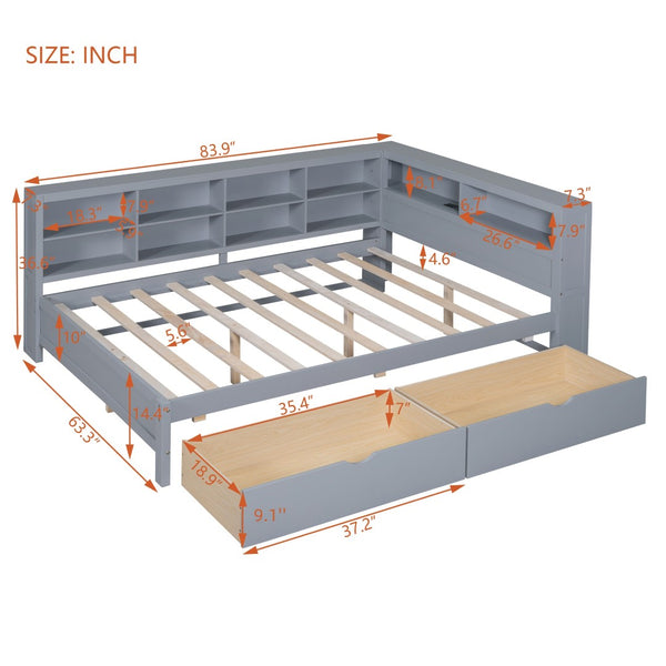English Elm Wooden Full Size Daybed with 2 Storage Drawers Built-in Usb Charging Modern Frame N733S170505E