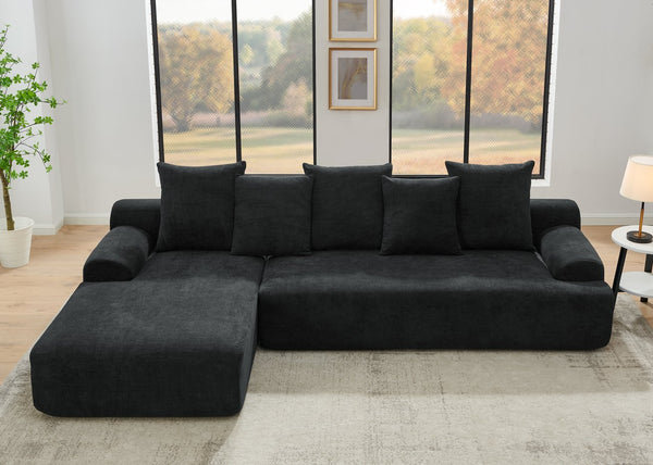 English Elm 110.25x67'' Compression Sofa Modern Upholstered L-Shape Sectional Couch 4-Seat Melange Velvet Comfort Black W1413S00084