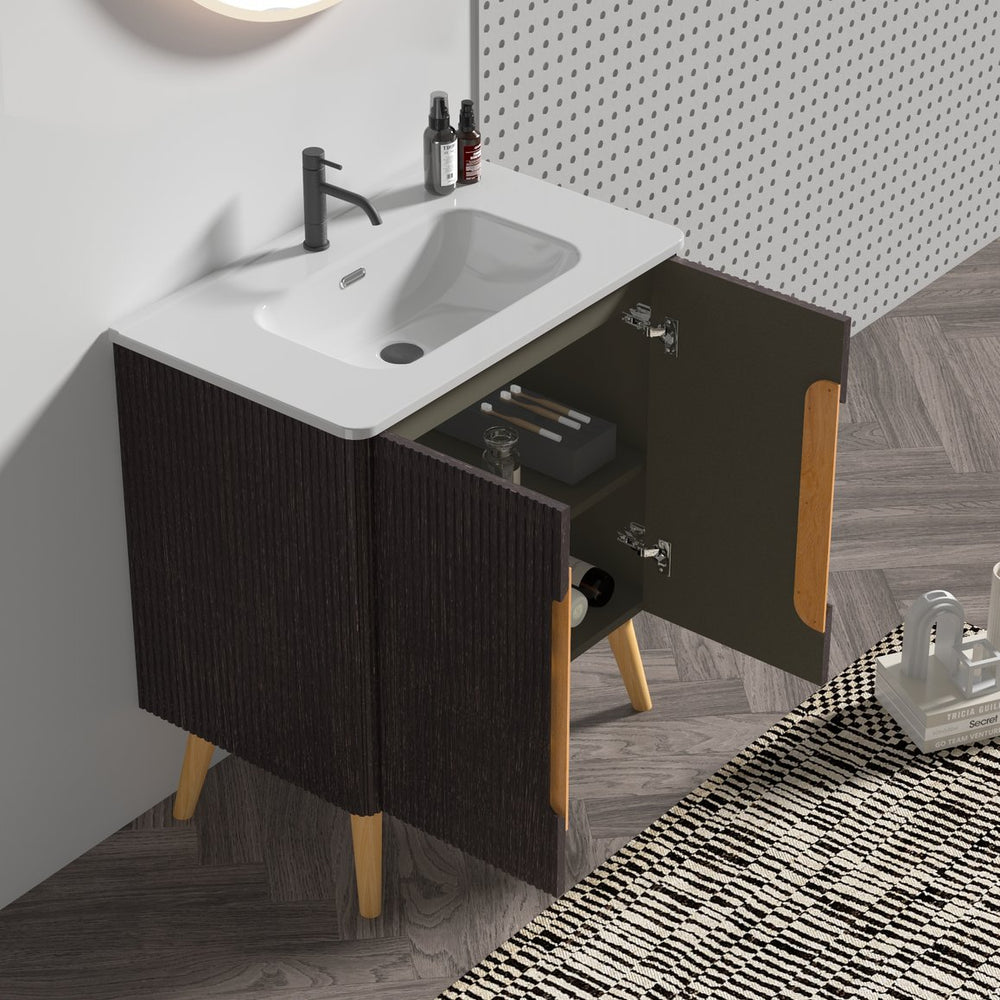 English Elm U136-ETNA30F-308 Etna 30" Brushed Black Oakt Vanity with Sink, Soft-Close Doors, Curved Edges, Storage W1865S00112