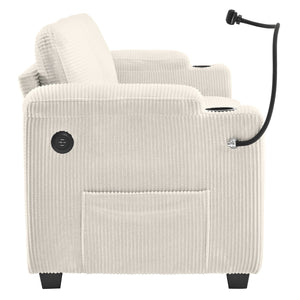 English Elm 72.8" Corduroy Sleeper Sofa Loveseat with Full Mattress, USB Charging, Cup Holders, Storage Pockets Beige N719P208880A