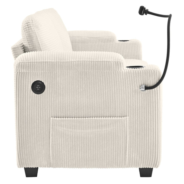 English Elm 72.8" Corduroy Sleeper Sofa Loveseat with Full Mattress, USB Charging, Cup Holders, Storage Pockets Beige N719P208880A