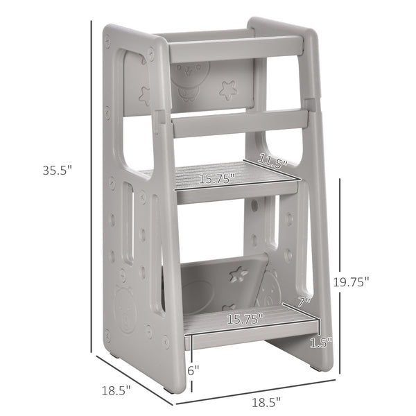 English Elm Qaba Toddler Tower Adjustable Height Kitchen & Bath Step Stool with Handrails, Anti-Slip Pads, Gray W2225P217327