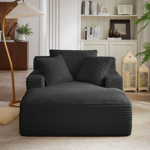 English Elm Oversized Corduroy Chaise Lounge Fully Assembled Modern Sleeper for Living Room or Office Black W2339P263158
