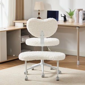 English Elm Artificial Rabbit Hair Cross Legged Desk Chair with Lumbar Support and Swivel Footrest Beige W1143P403571