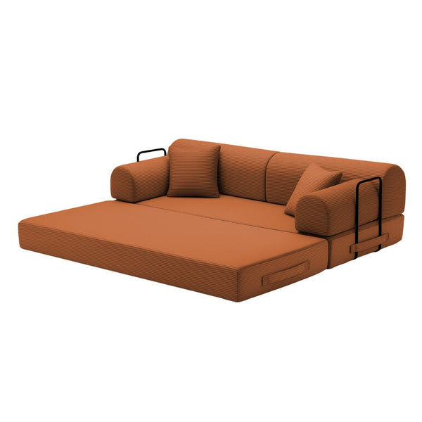 English Elm Convertible Corduroy Floor Sofa Folds Flat as Sleeper Daybed for Studio Living Orange W5532P438817