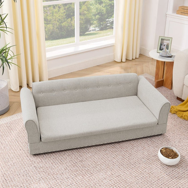 English Elm Oversized Linen Pet Sofa with Armrest Backrest for Large Dogs Modern Living Room W487P430327