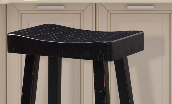 English Elm Traditional 24-inch Solid Wood Stool Set of 2 with Contour Seat, Transitional Dining Accent Seating Pair Black 46 L x 20 W x 10 H B2741P338656