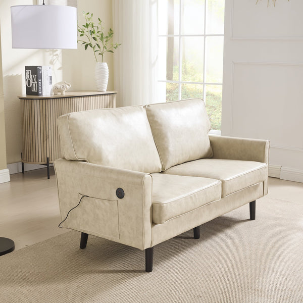 English Elm Loveseat Modern Mid-Century 2-Seater with USB Type-C Charging, Removable Zippered Covers, Sturdy Wood Legs Camel W395P238822