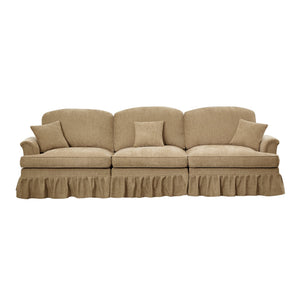 English Elm Elegant Mid Century 3-Seater Sofa With Flared Arms & Ruffled Skirts, Versatile Chenille Couch In Light Coffee W3041S00244