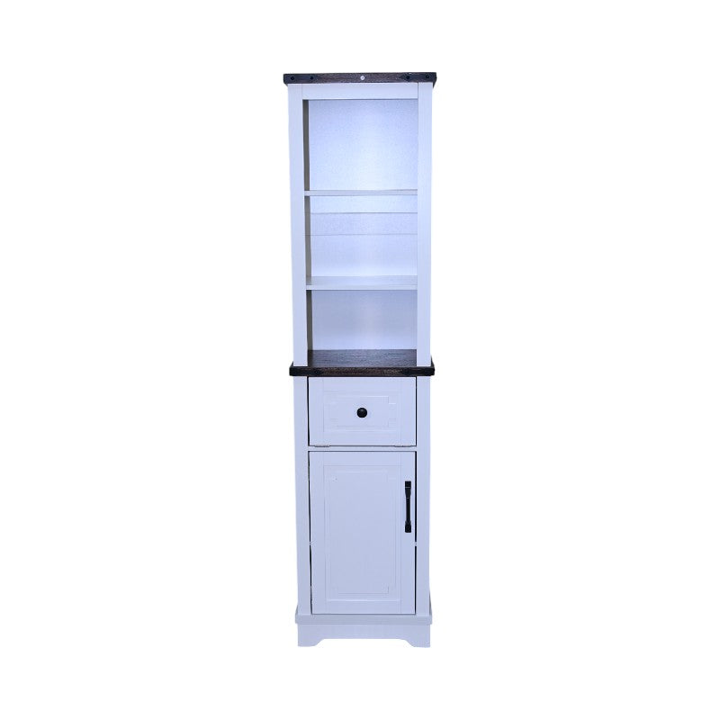 English Elm Narrow Farmhouse Bathroom Storage Cabinet with Adjustable Shelves, Drawer & Tall Linen Tower Design White+Walnut W1412P271793