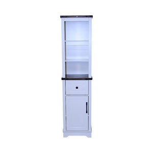 English Elm Narrow Farmhouse Bathroom Storage Cabinet with Adjustable Shelves, Drawer & Tall Linen Tower Design White+Walnut W1412P271793
