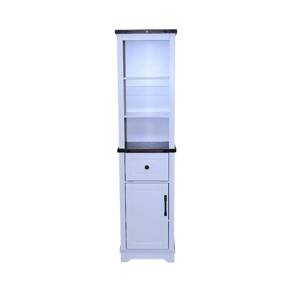 English Elm Narrow Farmhouse Bathroom Storage Cabinet with Adjustable Shelves, Drawer & Tall Linen Tower Design White+Walnut W1412P271793
