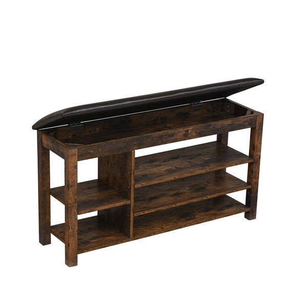 English Elm A Height-Adjustable Shoe Changing Bench With Vintage Charcoal-Grained Wood, Storage & Comfort W487P289971