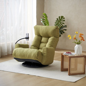 English Elm Adjustable green rotatable lounge chair with head/waist support, 360° swivel, spring seat, phone holder W244P172641