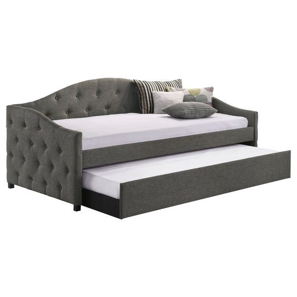 English Elm Tremont Grey Upholstered Twin Daybed with Trundle, Tufted Camelback Design, Slatted Support for Mattress B062S01307