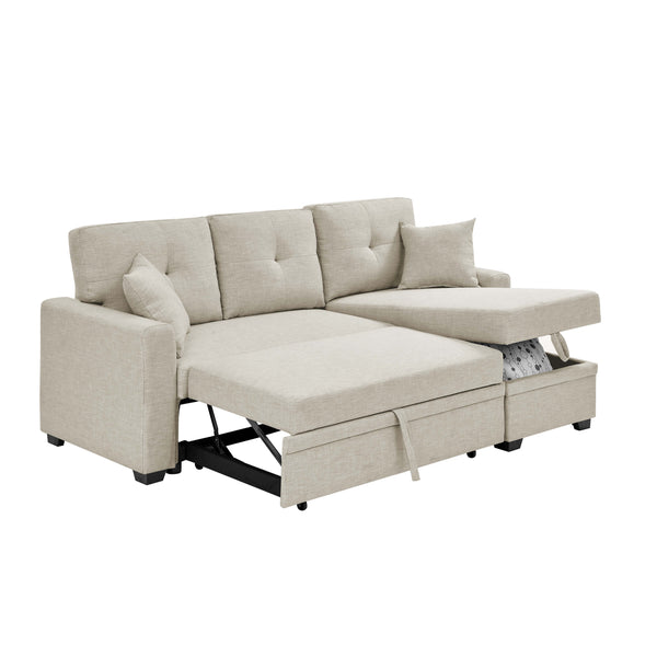 English Elm Upholstered Sleeper Sofa with Chaise & Under-Seat Storage, Reversible L/R, Modern Compact Design Beige B355S00005