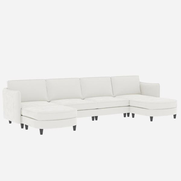 English Elm 141.5'' U-Shaped 6-Seater Sofa Couch With Movable Ottoman, Stylish Fabric, Ideal For Living Spaces W680S00038