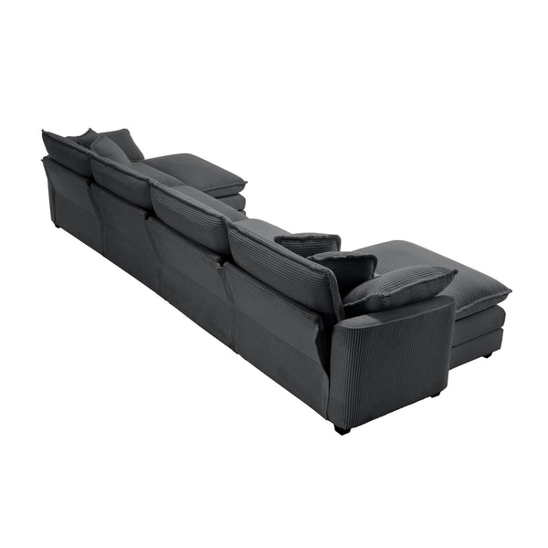 English Elm Corduroy Sofa - Stylish 4-Seater With 3 Footstools, Ergonomic Comfort, Easy Assembly & Modern Design W714S00842