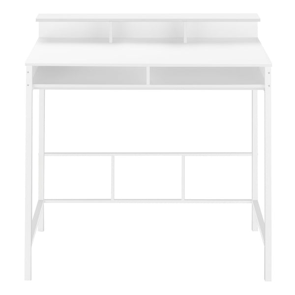 HomeRoots 47" White Wood and Metal Computer Desk - Stylish, Durable Workspace with Open Shelving for Storage 490000