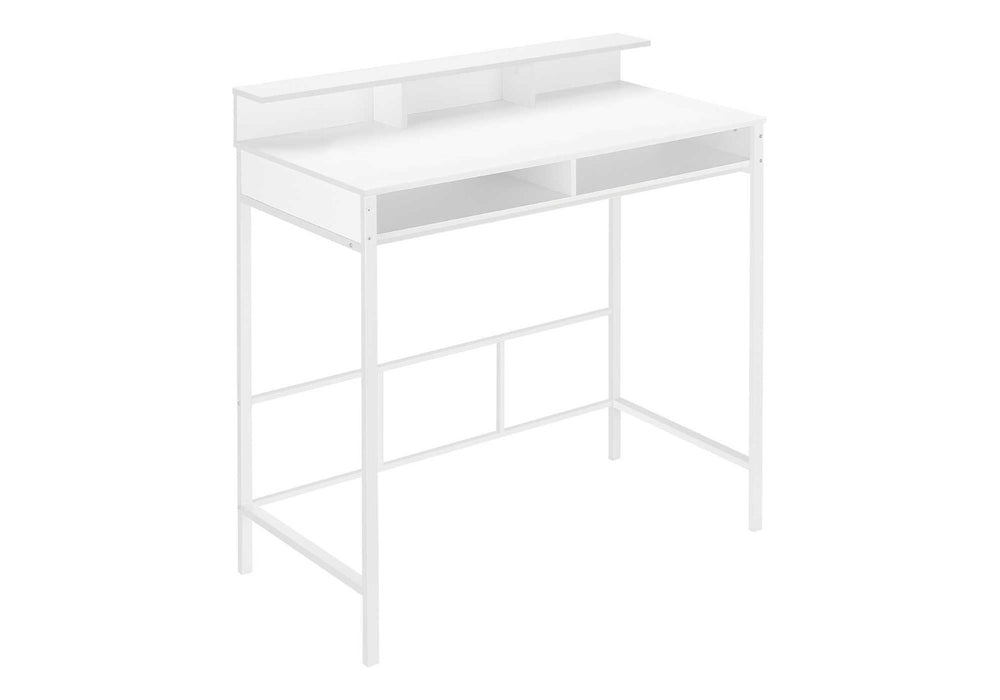 HomeRoots 47" White Wood and Metal Computer Desk - Stylish, Durable Workspace with Open Shelving for Storage 490000