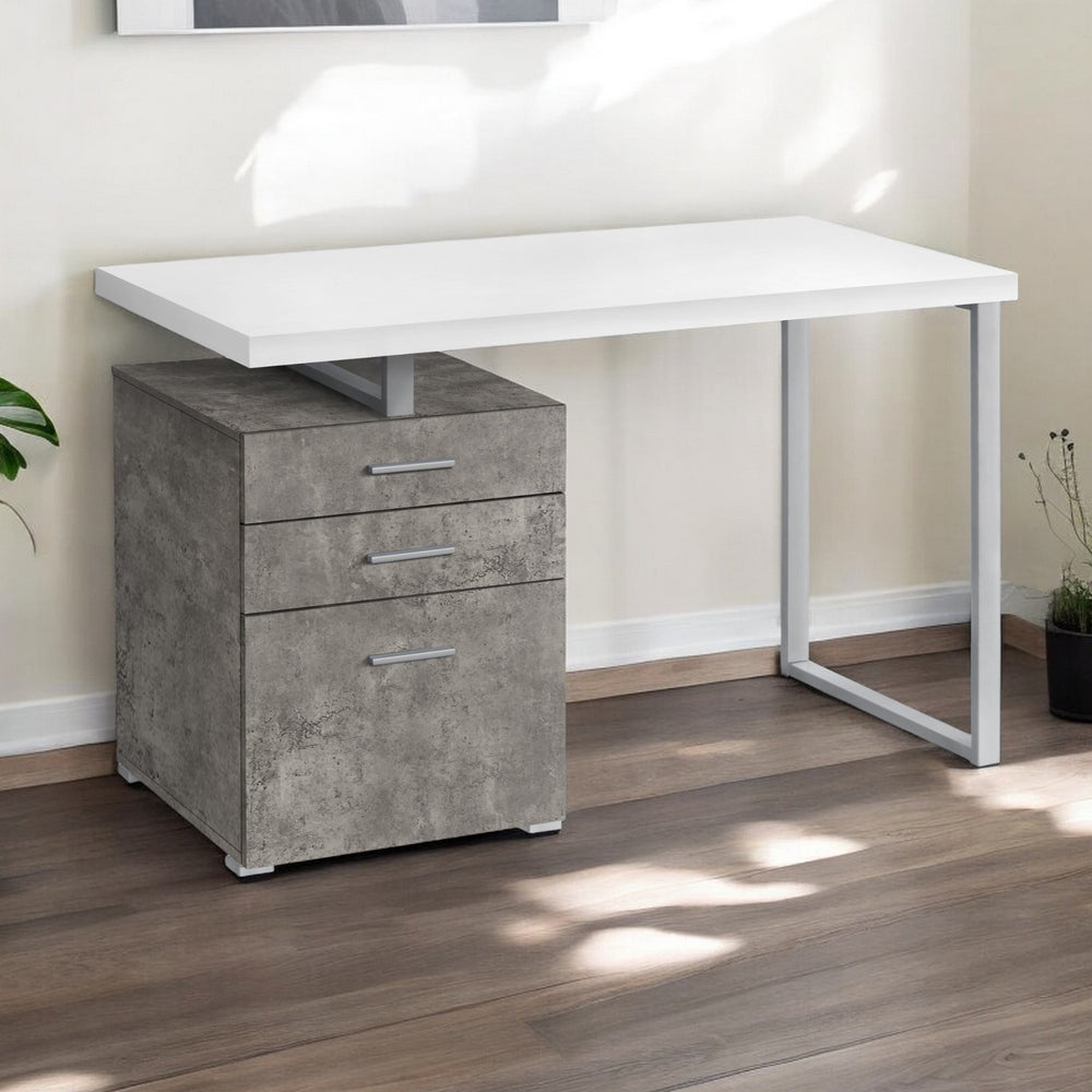 Homeroots 47" White And Gray Computer Desk With Three Drawers   490001