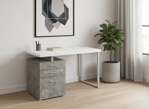 HomeRoots 47" White and Gray Computer Desk – Modern Industrial Style with Three Drawers for Home Office Chic 490001