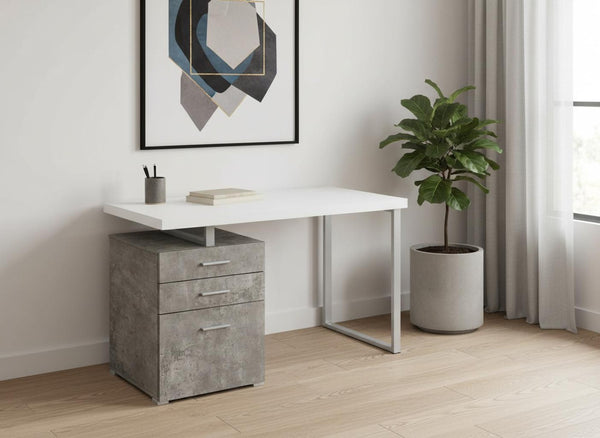 HomeRoots 47" White and Gray Computer Desk – Modern Industrial Style with Three Drawers for Home Office Chic 490001
