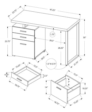 HomeRoots 47" White and Gray Computer Desk – Modern Industrial Style with Three Drawers for Home Office Chic 490001