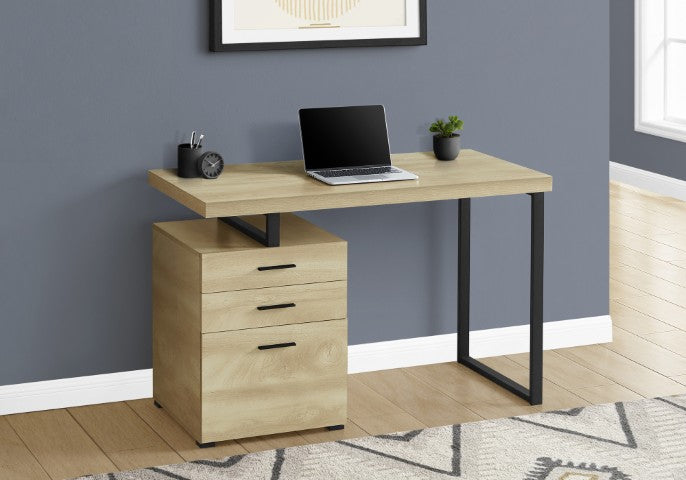 Homeroots 47" Sleek Natural & Black Wood Metal Sled Desk With 3 Drawers - Perfect For Stylish Home Offices!   490002