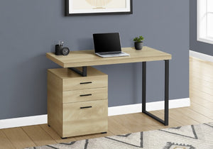 Homeroots 47" Sleek Natural & Black Wood Metal Sled Desk With 3 Drawers - Perfect For Stylish Home Offices!   490002